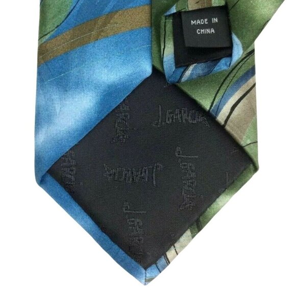 J Garcia Mens Silk Tie Clockworks Collection 55 Green Blue Abstract Design - Picture 3 of 4